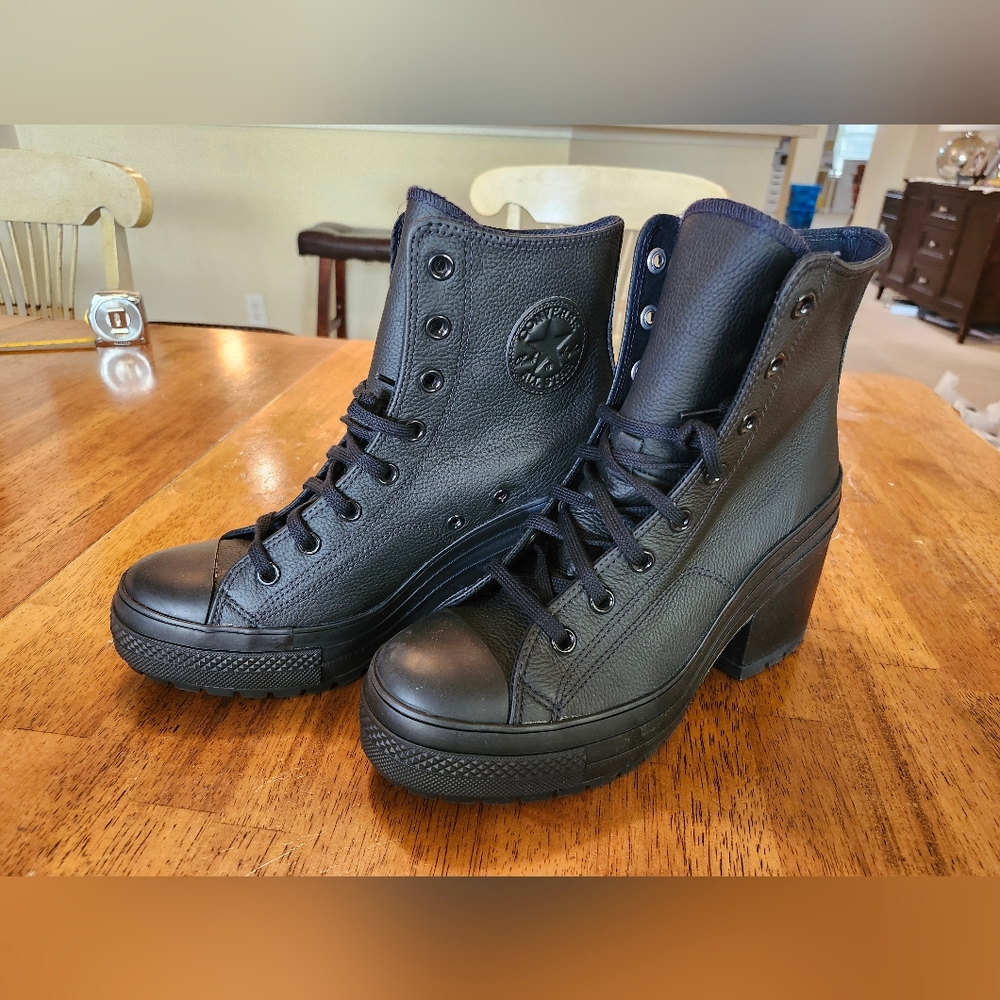 Converse Chuck 70 De Luxe Heel-Black Leather Boots/Shoes- Size 7
